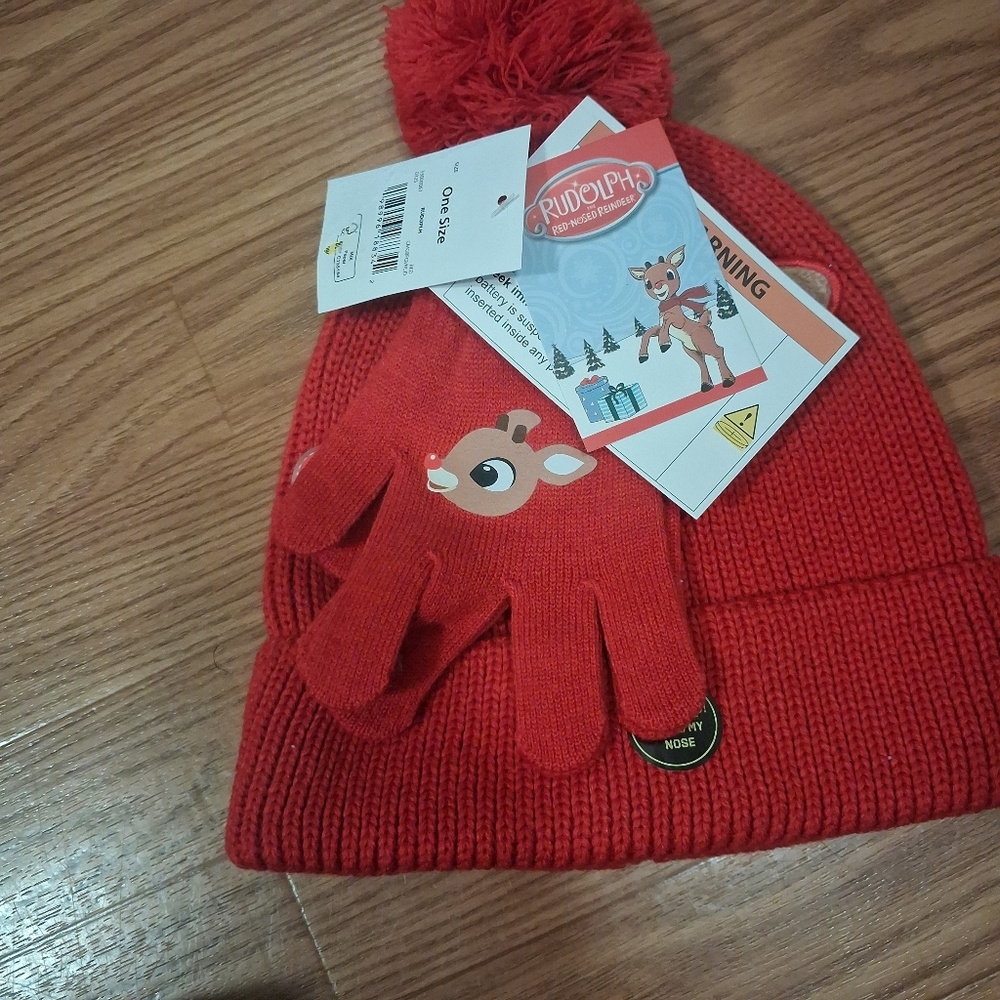 Red Knit Beanie and Gloves Set